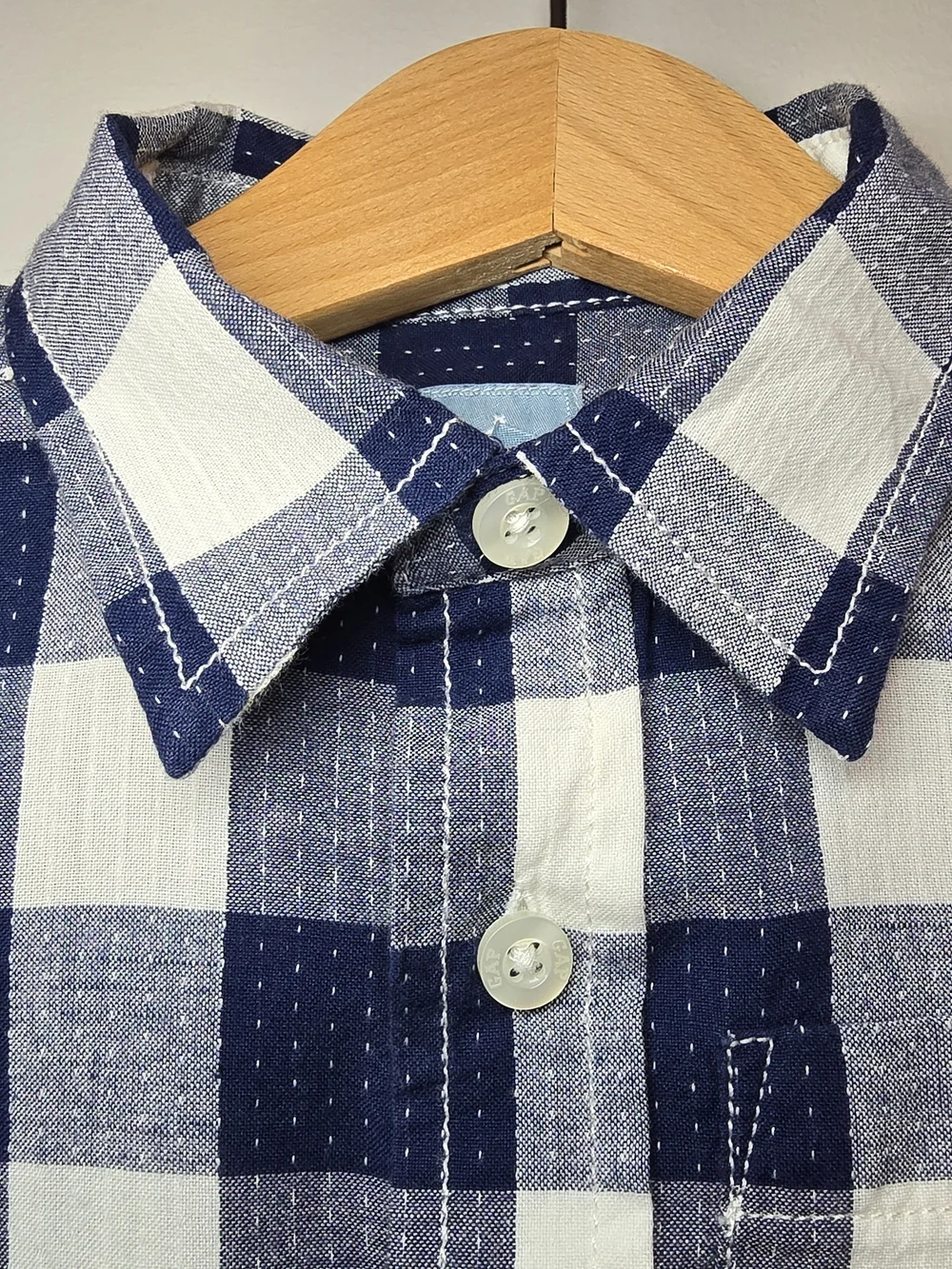 GAP Boys Navy and White Check Button-Down Shirt 12-18M